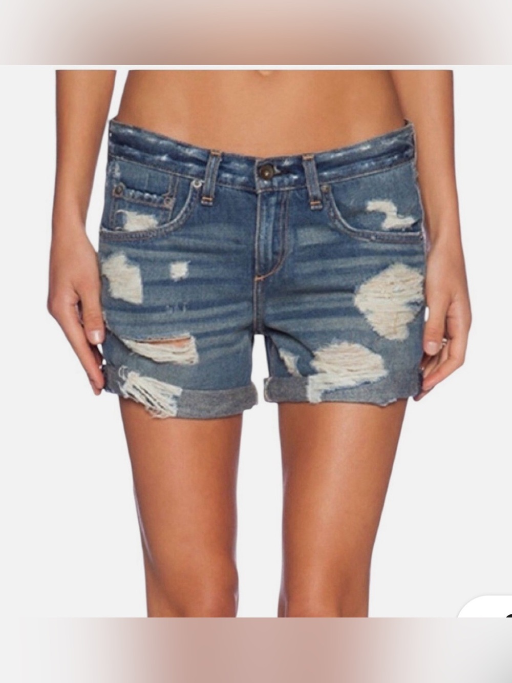 rag & bone, Boyfriend Distressed Cuffed Shorts, Obispo Rebel Denim, Size 25, GUC